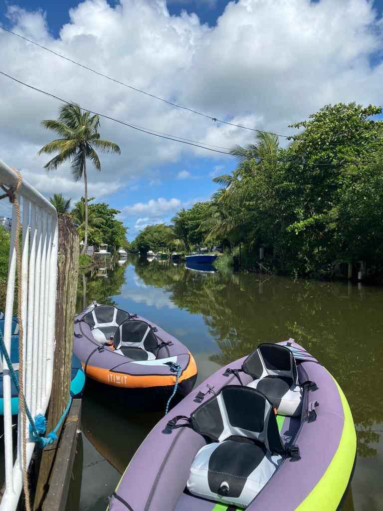 kayak gonflables amarrés sur une riv